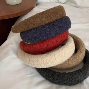 Chic autumn winter thickened faux lamb wool headbands in diverse solid neutral colors