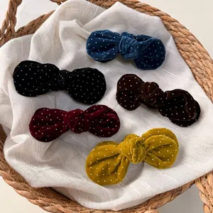 Vintage Velvet Polka Dot Bow Hair Clip Elegant Banana Clip Hair Accessory For Women Sweet Daily Styling Headwear