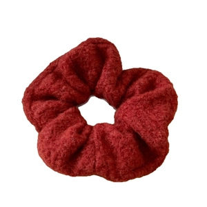 Deep red lamb wool scrunchie for women with soft textured vintage autumn winter style
