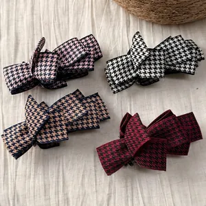 Houndstooth Plaid Bow Banana Clip For Women High Ponytail Hair Clip Korean Style Fabric Hair Accessory For Daily Styling