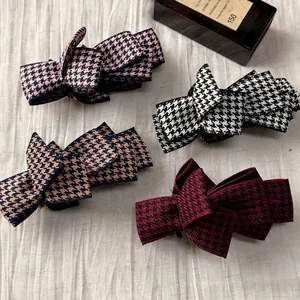 Stylish houndstooth bow banana hair clips in four elegant colors for women accessories