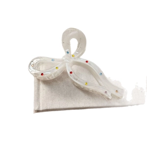 Elegant bow hair claw clip in creamy white with colorful rhinestones for women