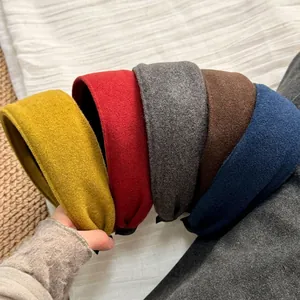 Autumn Winter Woolen Padded Wide Brim Headband For Women High Skull Top Elegant Thick Soft Fabric Hair Hoop Headpiece Accessory