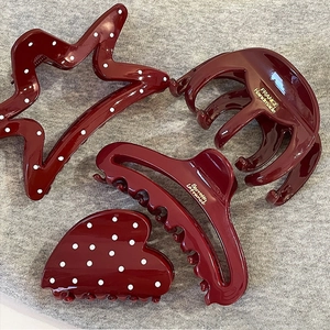 French Retro Wine Red Resin Hair Claw For Women Sweet Polka Dot Star Heart Shape Handmade Shark Clip Hair Accessories