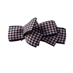 Elegant houndstooth bow banana clip for high ponytail in pink and navy blue fabric