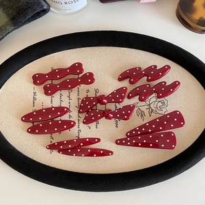 Vintage Red Polka Dot Resin Hairpins For Women Sweet Bow Wave Pattern Handmade Hair Clips Retro Aesthetic Hair Accessories