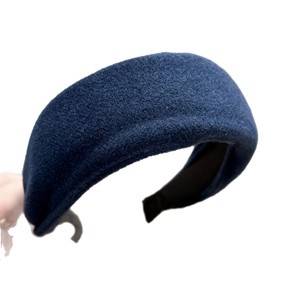 Lazy style thick dark blue headband with high cranial top and wool felt texture fabric