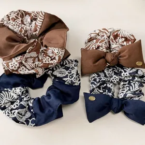 Chouchou à Nœud Brodé Vintage Coréen en Tissu à Motif Floral Bandeau Élégant pour Femmes Accessoires de Coiffure