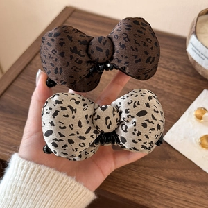 Leopard Print Bowknot Banana Hair Clip For Women Autumn Winter Padded Fabric Large Hair Claw Elegant Hair Accessories