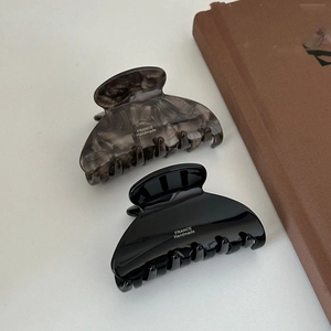 Elegant France handmade acetate hair claw clips in marbled grey and glossy black set