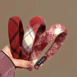 French Vintage Plaid High Crown Padded Headband For Women Autumn Winter Thick Cloth Handmade Hair Hoop Party Headpiece