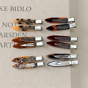 Set of 10 tortoiseshell acetate duckbill hair clips with France Handmade engraving