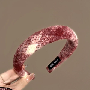 French vintage red plaid headband for women with high-top design and handmade label