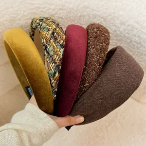 Vintage Velvet Tweed Thickened Headband High Top Sponge Wide Brim Hair Hoop For Women Autumn Winter Daily Styling Accessory