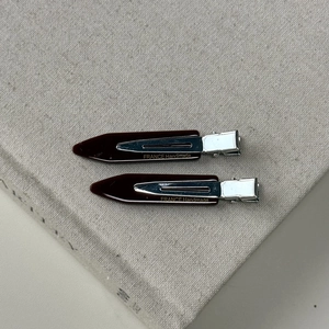 Set of two burgundy minimalist seamless hair clips with gold France Handmade lettering
