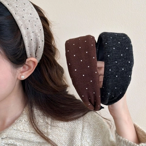 Handmade Knit Polka Dot Wide Headband For Women Vintage Padded Fabric Hair Hoop Sweet Elegant Daily Hair Accessories
