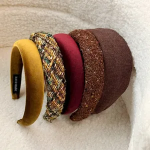 Set of wide velvet and corduroy padded headbands in assorted autumn vintage colors