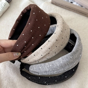 Chic polka dot knit wide headbands for women in four neutral colors with thick padding