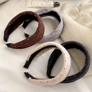 Chic padded polka dot knitted headbands in brown, gray, beige, and dark gray colors