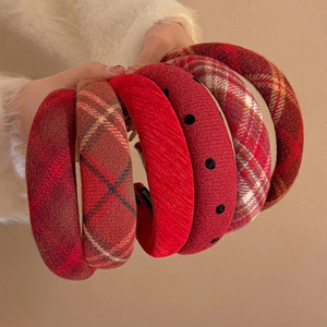 Set of 6 festive red plaid and textured headbands with soft fabric for 2025 winter style