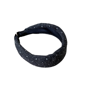 Chic dark gray knitted wide headband with white polka dots for women daily wear