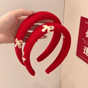 Red Bow Headband For Women High Cranial Top Thickened Sponge Hair Hoop Sweet Fashion Fabric Headband Hair Accessories For Daily