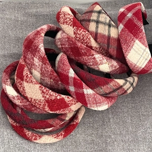 Women Red Plaid Plush Headband For Christmas New Year Thickened Padded High Top Sponge Hair Band Korean Sweet Fashion Hair Accessories