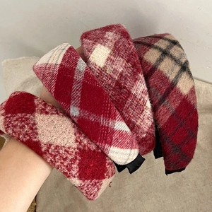 Festive red plaid plush headbands for Christmas and New Year winter hair accessories