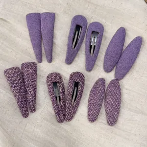 Purple Fabric Wrapped Hair Clips Korean Retro Plaid BB Clips Teardrop Triangle Oval Handmade Hairpin Accessories For Women
