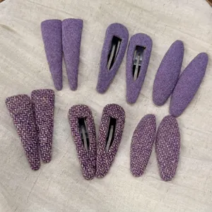 Set of 12 purple fabric triangle BB hair clips in solid and tweed textures