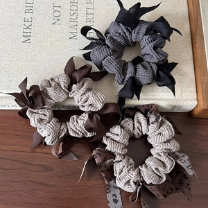 Vintage Ruffle Fabric Bow Scrunchies Leopard Print Elastic Hair Ties Elegant Ponytail Holder For Women Girls Hair Accessories