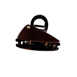 Leopard acetate hair claw with gold B logo, premium triangle shark clip in dark tortoise