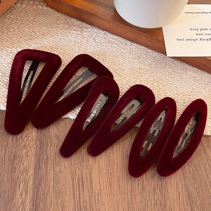 Retro Wine Red Velvet Hair Clips Handmade Elegant Teardrop Oval Triangle Snap Clips For Women New Year Hair Accessories