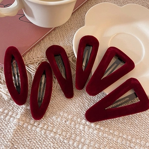 Five-piece vintage red velvet hair clips set including triangle and oval BB pins