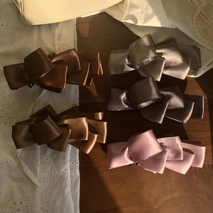 Elegant Layered Satin Bow Banana Clip For Women Handmade Glossy Fabric Vertical Hair Claw Elegant Accessory For Daily Party Office Wear