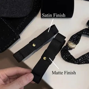 Elegante Schwarze Schleife Bananenhaarklammern Stoffband Satin Matt Pferdeschwanzhalter Mit Goldener Metallschnalle Haarschmuck Für Damen