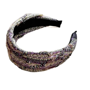 Elegant French tweed headband in purple and green mix for a sophisticated retro hair accessory