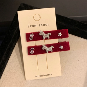 Sparkling rhinestone horse and star hair clips with red velvet base for women
