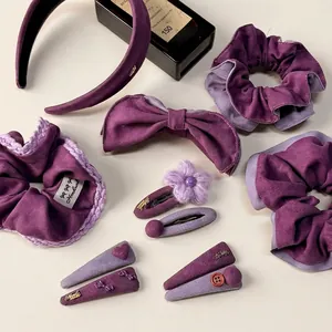 Barrettes à Cheveux en Tissu Violet Fait Main Chouchous Fleur Serre Tête pour Femmes Filles Doux Style Coréen Accessoires