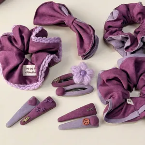 Ensemble d'accessoires cheveux faits main violet avec fleurs et nœuds pour femme