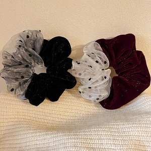 Elegant velvet and dotted mesh oversized hair scrunchies with subtle glitter finish