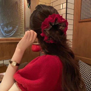 Retro Plaid Lace Large Hair Scrunchies Elastic Hair Ties For Women Sweet Floral Embroidery Ponytail Holder Accessories