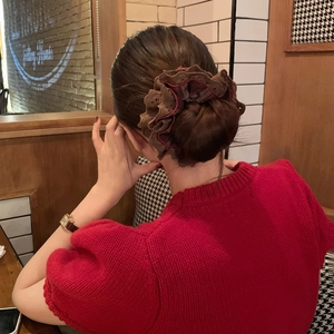 Chic burgundy lace oversized scrunchie for elegant bun and ponytail hairstyles