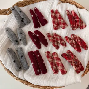 Vintage Red Plaid Polka Dot Felt Hair Clips For Women Girls New Year Festive Autumn Winter Fabric Hairpins Hair Accessories