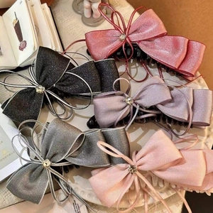 Fermaglio a Banana Multistrato in Stile Coreano con Fiocco in Tessuto Strass Nastro Grande Molletta per Capelli Elegante Accessori per Capelli da Donna