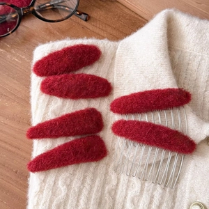 Rote Plüsch Haarklammern Set Für Damen Winter Warm Flauschig Oval Dreieck Haarkamm Seitenclip Mode Haarschmuck