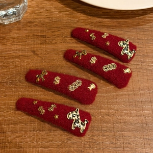 Fermaglio per Capelli Pony in Peluche Rosso Festivo Retrò Dolce Oro Metallo Stella Simbolo Dollaro Accessorio per Capelli Donna Ragazze Regalo di Capodanno