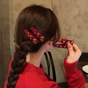 Fermagli per capelli rossi floccati con ciondoli dorati per acconciature di Capodanno