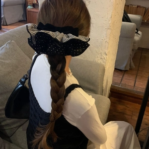 Fermaglio per Capelli Coreano Vintage in Velluto con Fiocco Donna Plaid Pois Multistrato Volant Molla Elegante Accessori