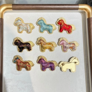 Set of 9 handcrafted Song Dynasty silk horse brooches with intricate embroidery